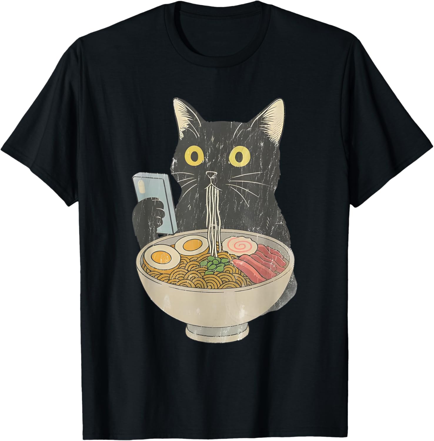 Kawaii Cat Eating Ramen Noodles with Phone Funny Anime Cats