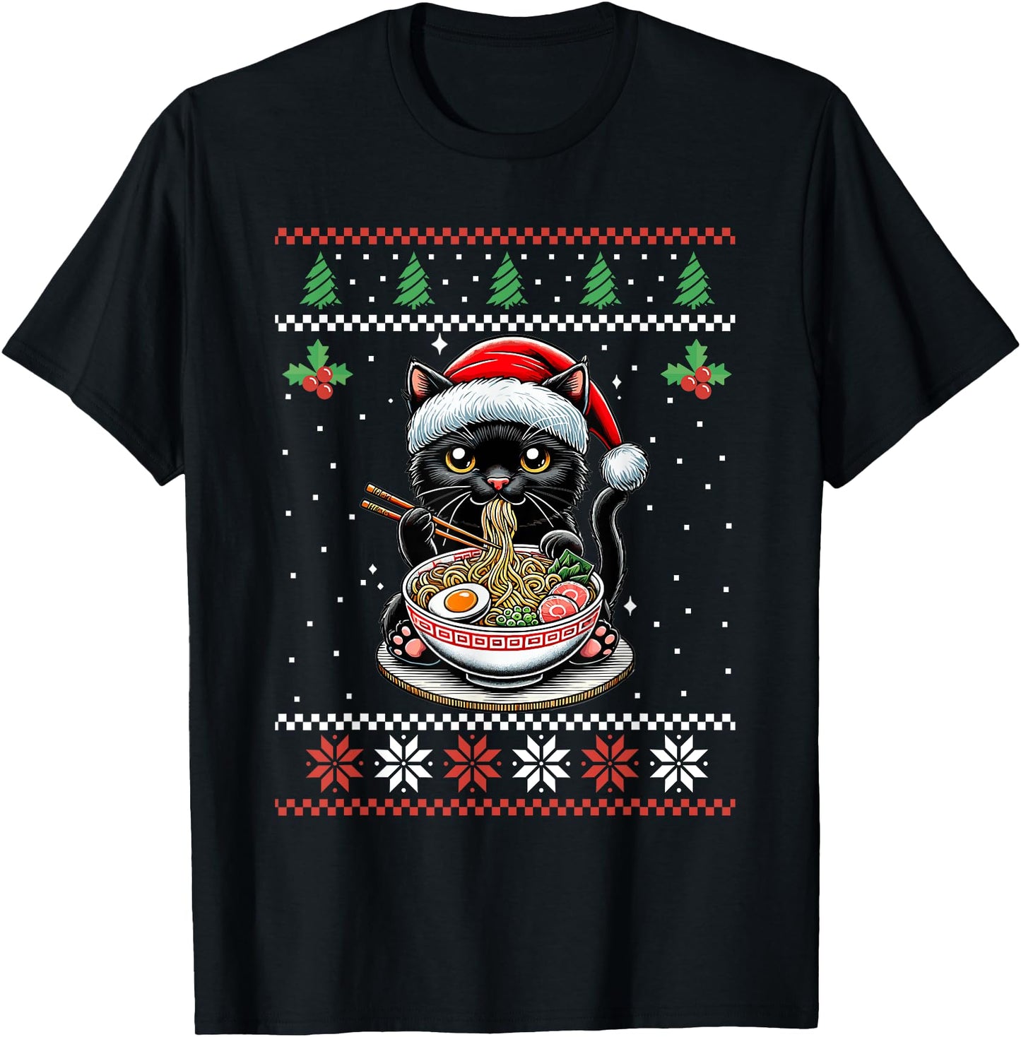 Cat Ramen Japanese Ugly Christmas Sweater Kitten Xmas