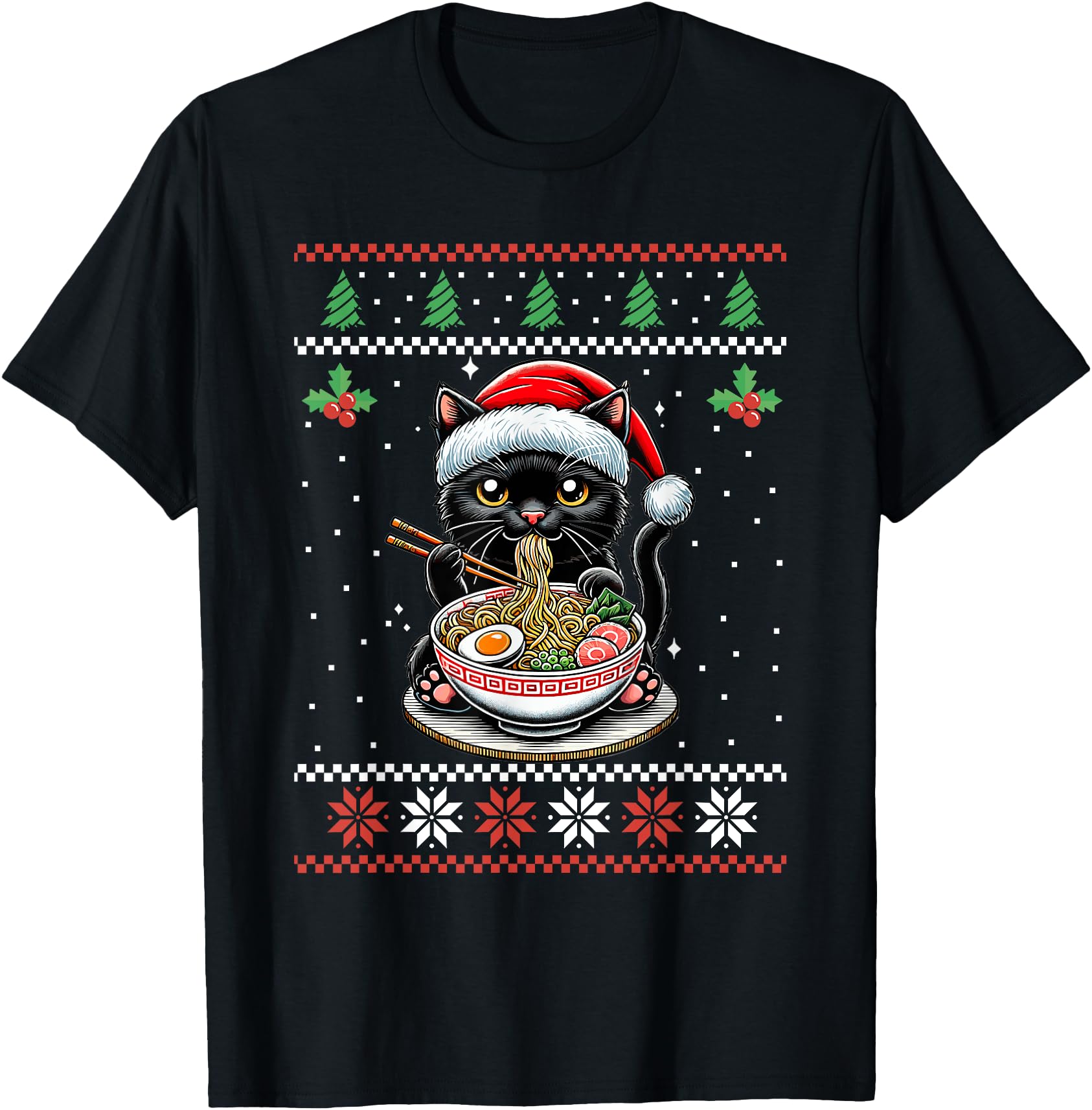 Cat Ramen Japanese Ugly Christmas Sweater Kitten Xmas