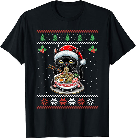 Cat Ramen Japanese Ugly Christmas Sweater Kitten Xmas