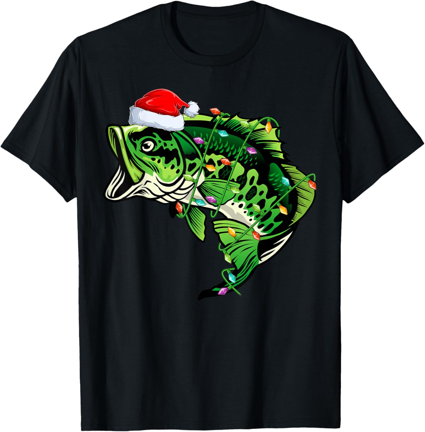 Xmas Lights Santa Hat Striped Bass Fish Christmas