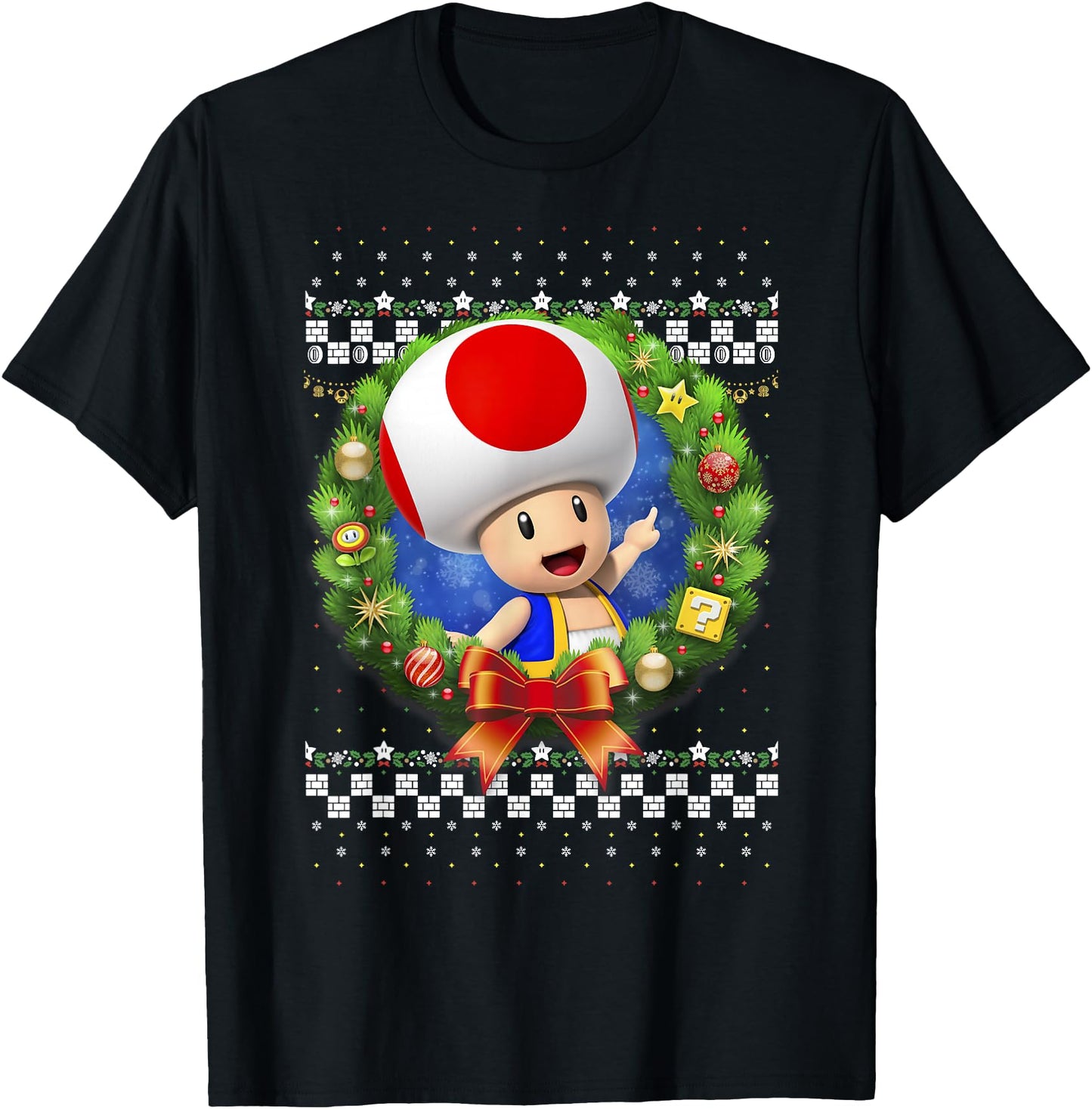 Super Mario 3D Toad Christmas Wreath Graphic T-Shirt