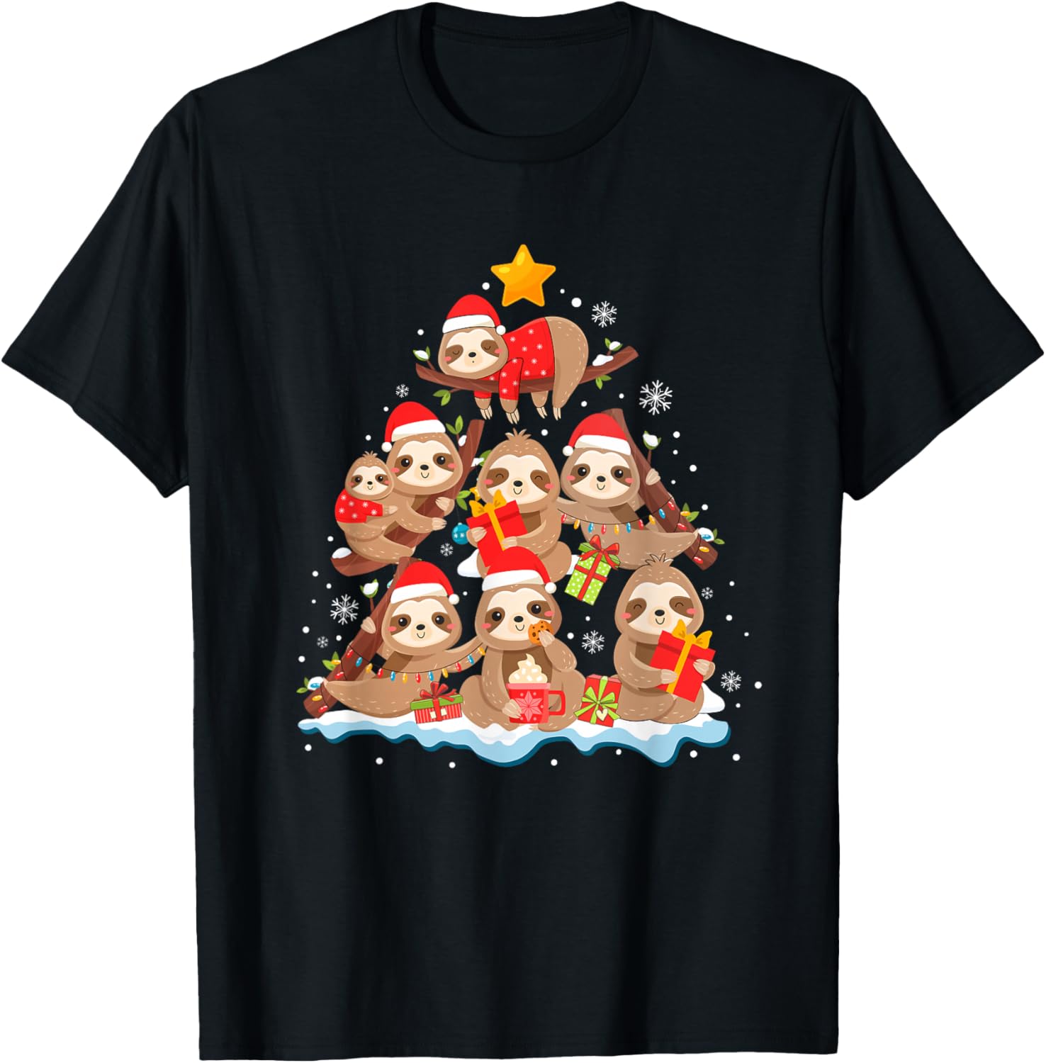 Sloth Christmas Tree Lights Funny Xmas Family Men Women