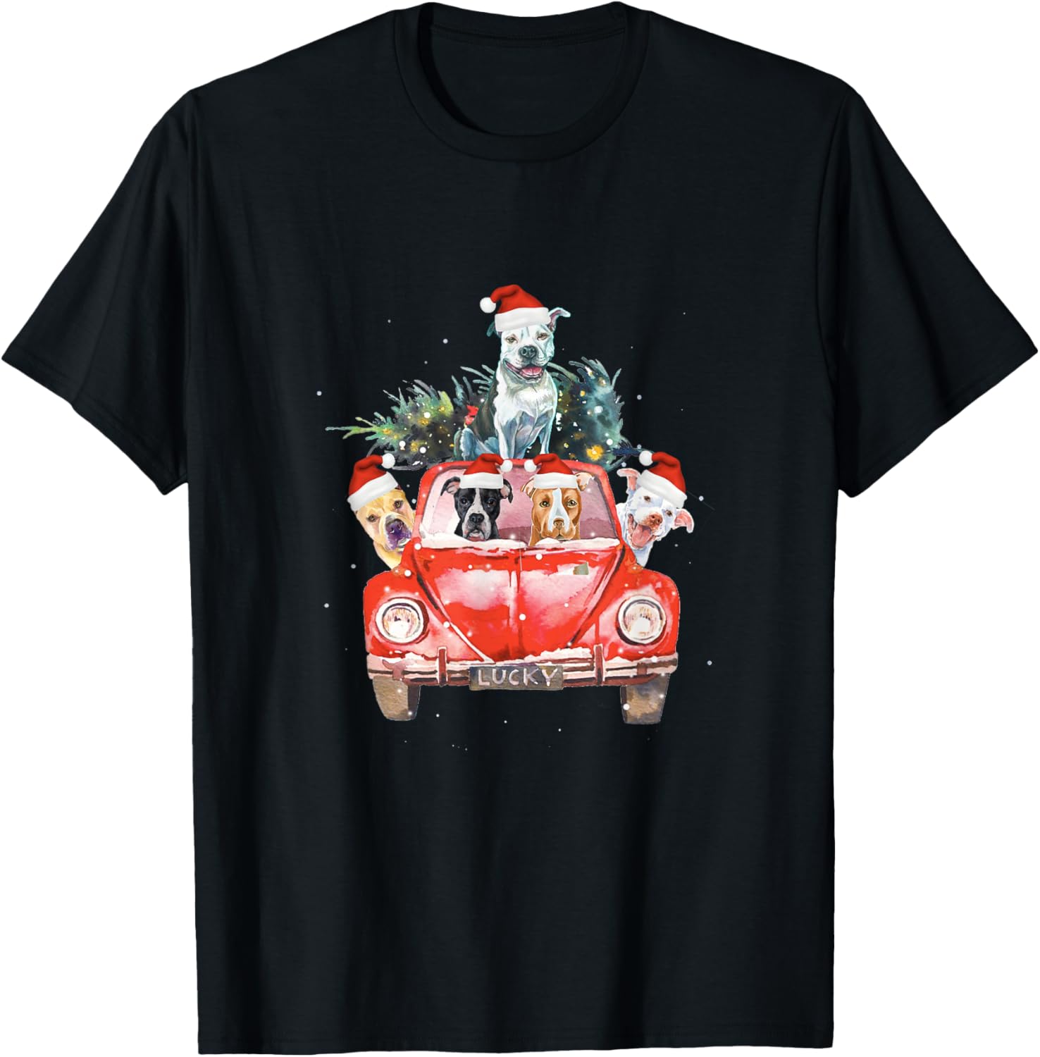 Pitbull Riding Red Truck Christmas Tree Santa Pitbull Xmas