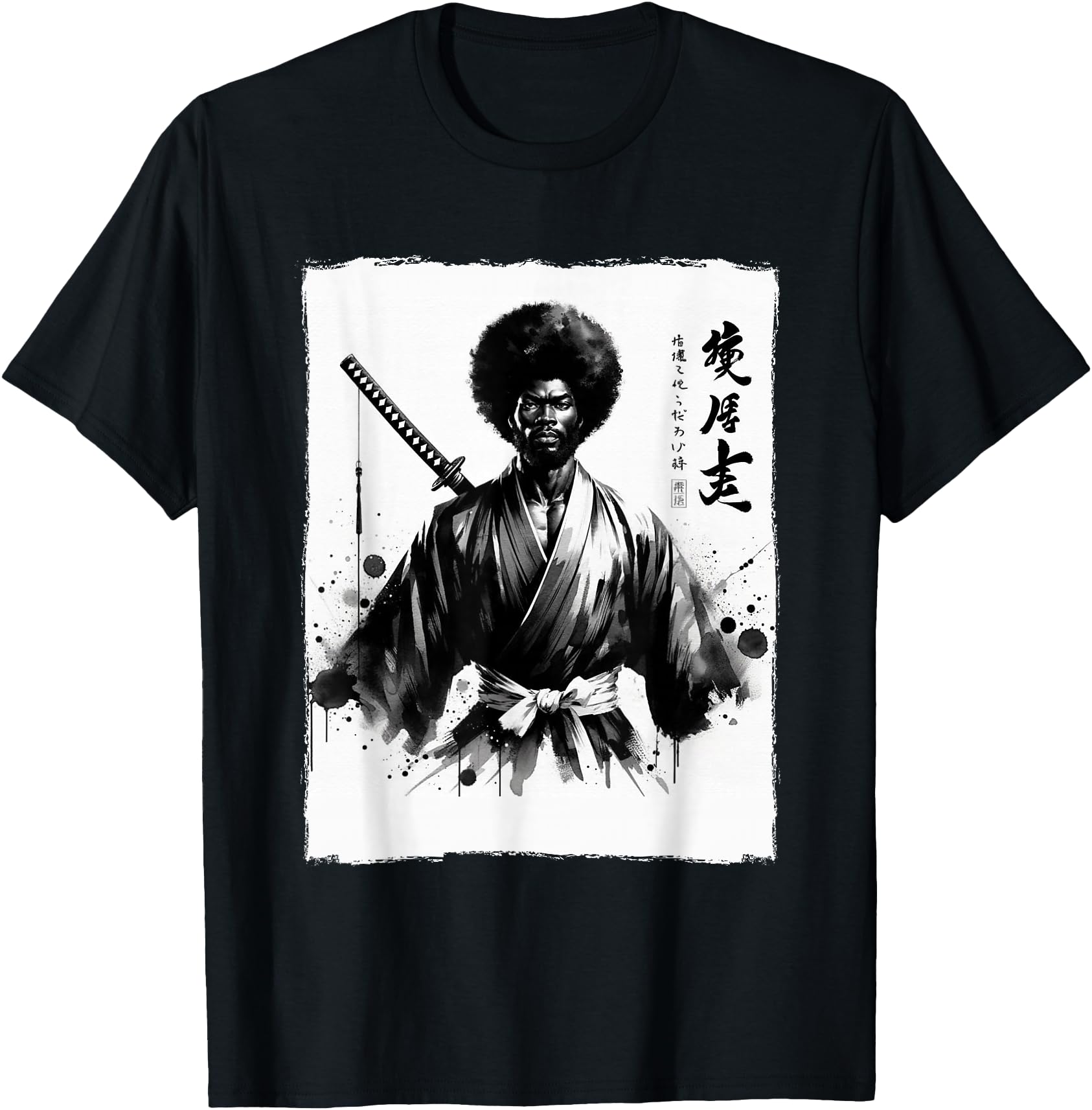 Vintage Afro African Samurai Ukiyo-e Japanese Art Graphic