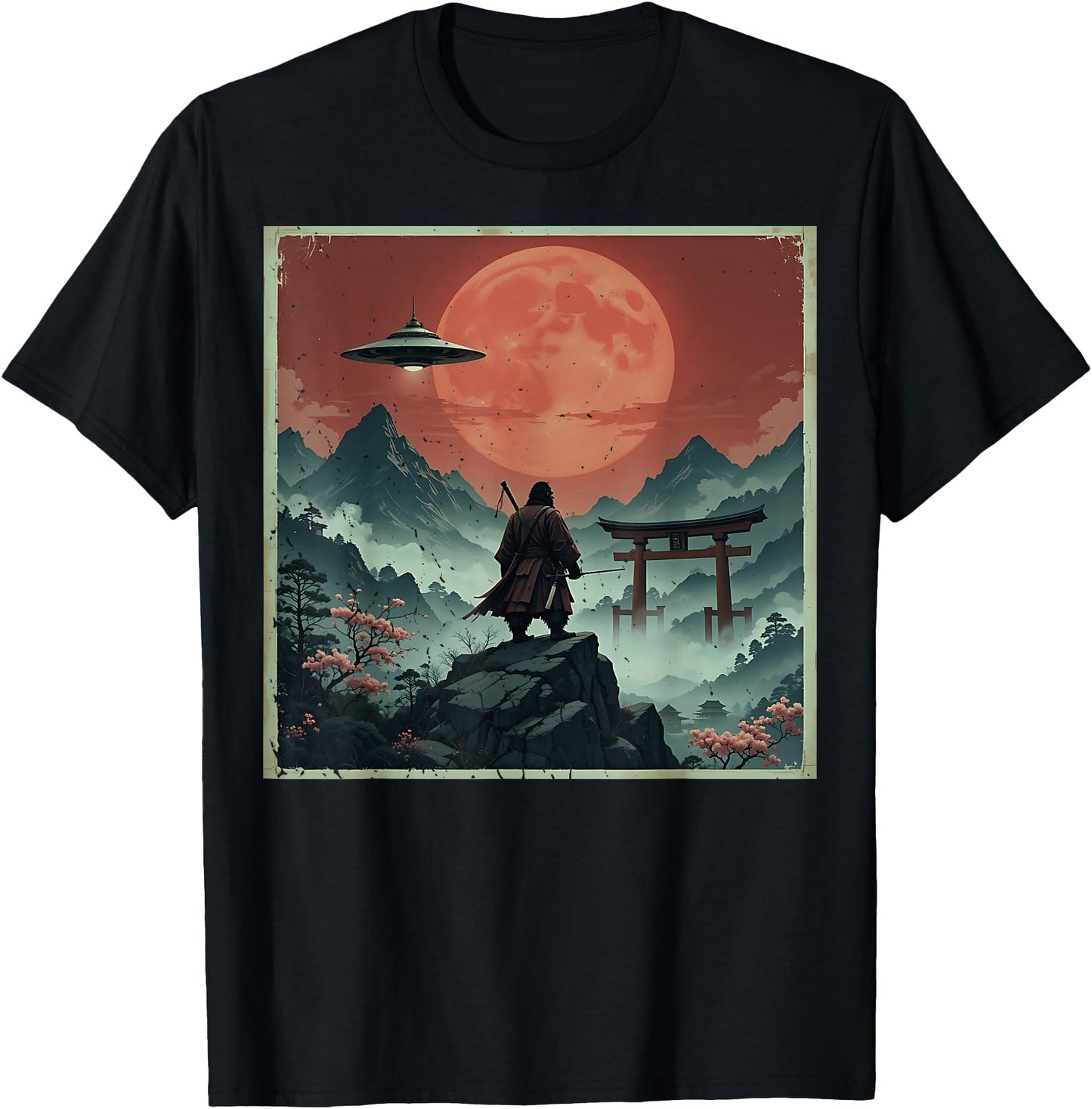 Samurai Bigfoot Japanese UFO Vintage Graphic Ukiyo-e Art
