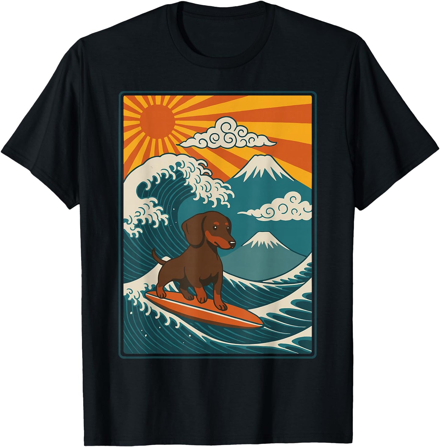 Dachshund Surfing Japanese Wave Weiner Dog