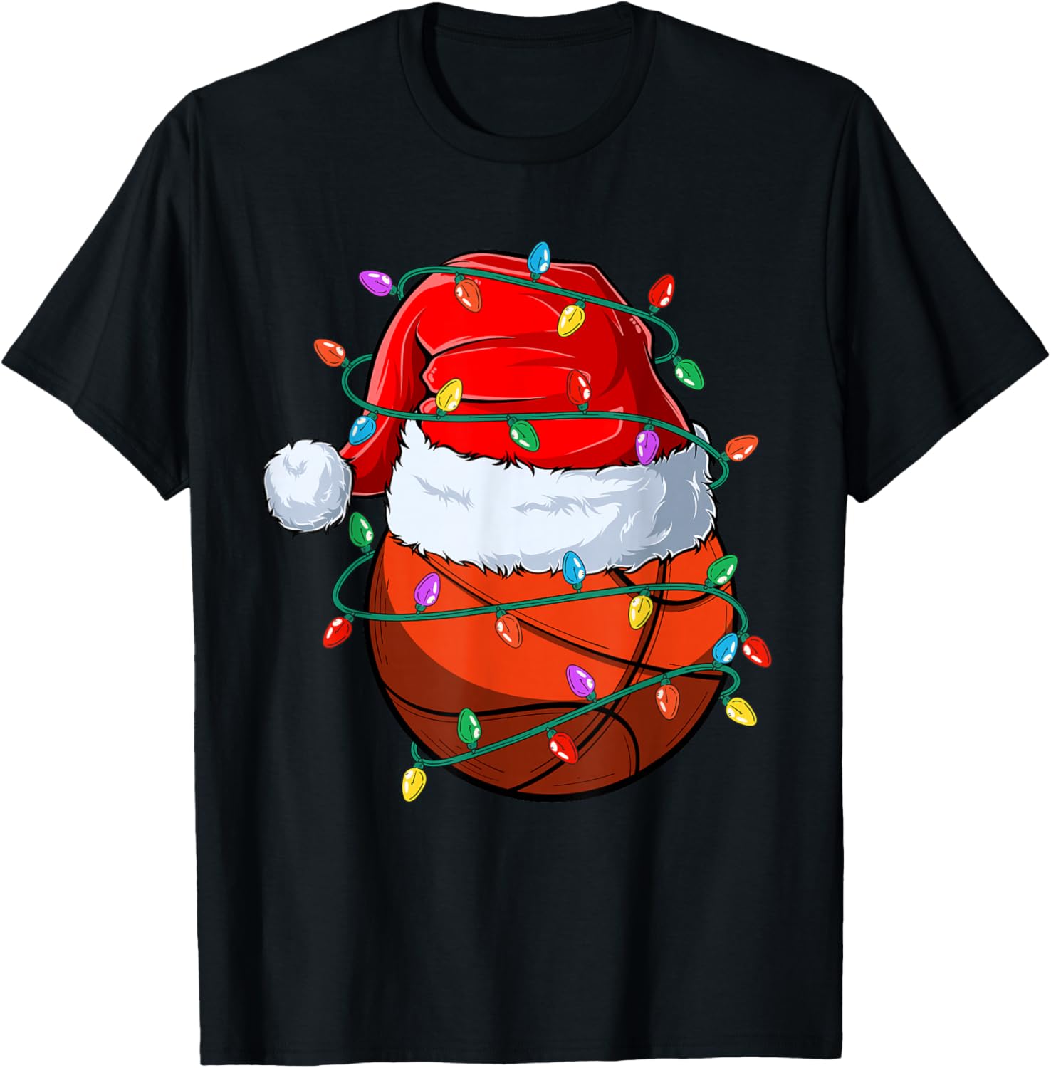 Christmas Basketball Xmas Santa Sports Hat Ball Kids Boy Men T-Shirt