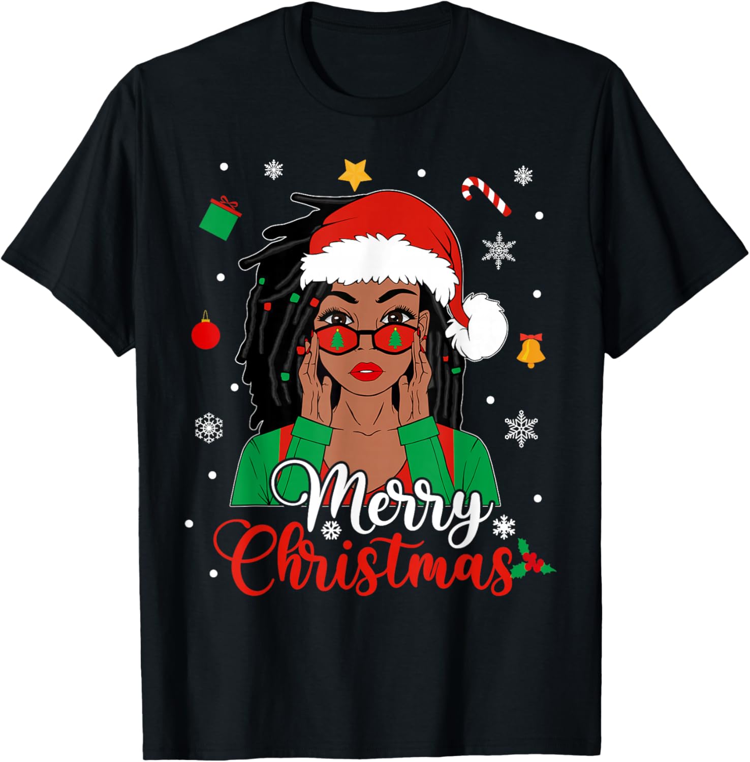 African American Black Woman Loc'd Girl Merry Christmas Xmas