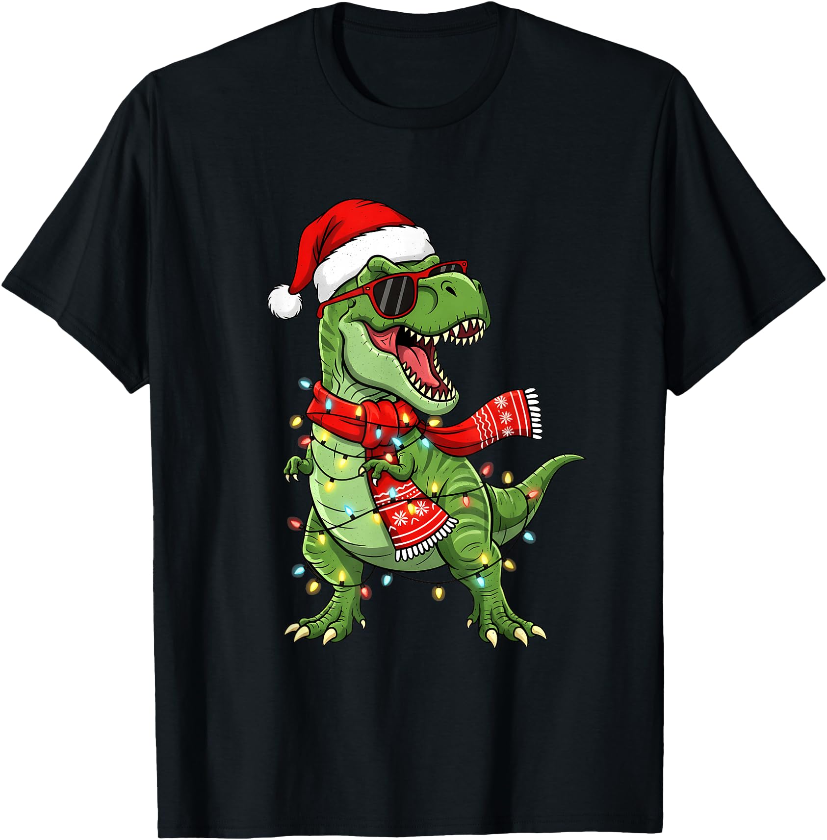 Cool Dinosaur Christmas with Santa Hat and Lights Boy