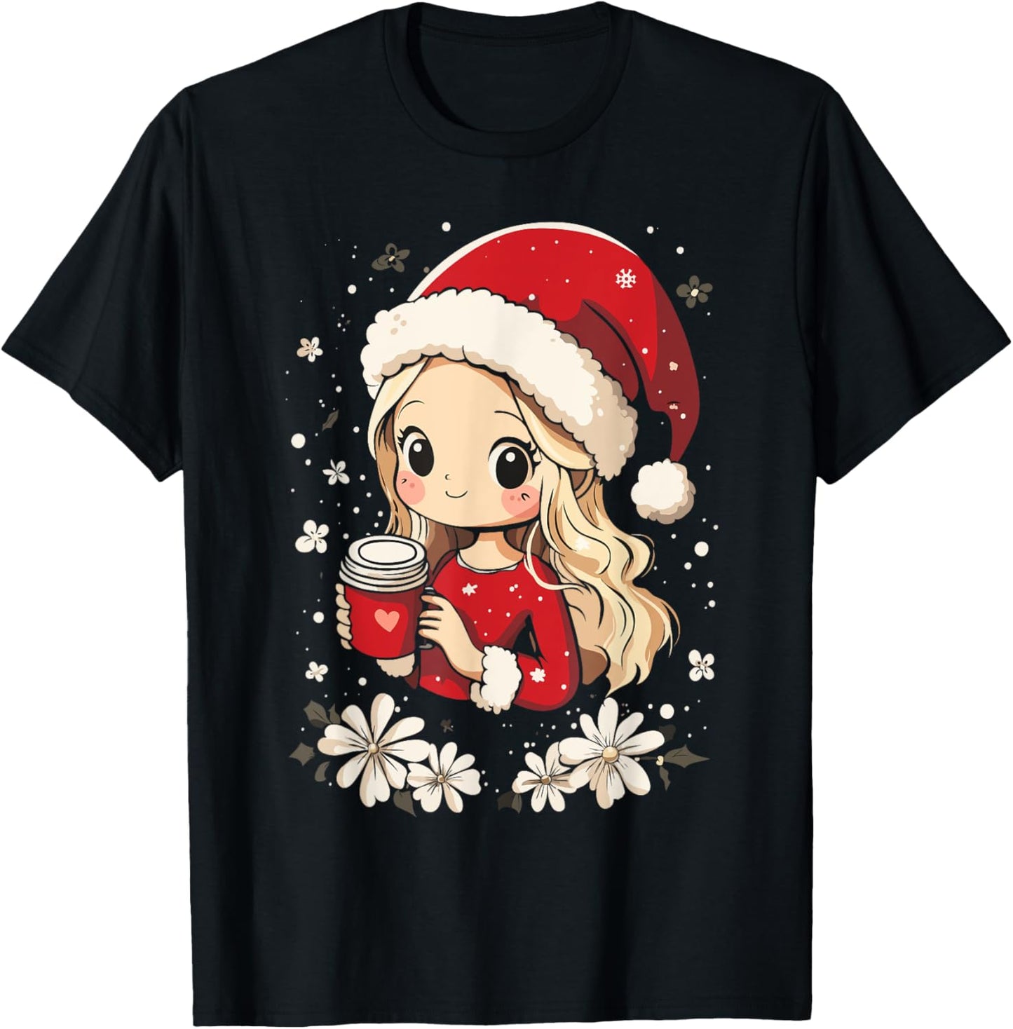 Christmas Santa Girl Coffee Flower Kids Santa Women Xmas