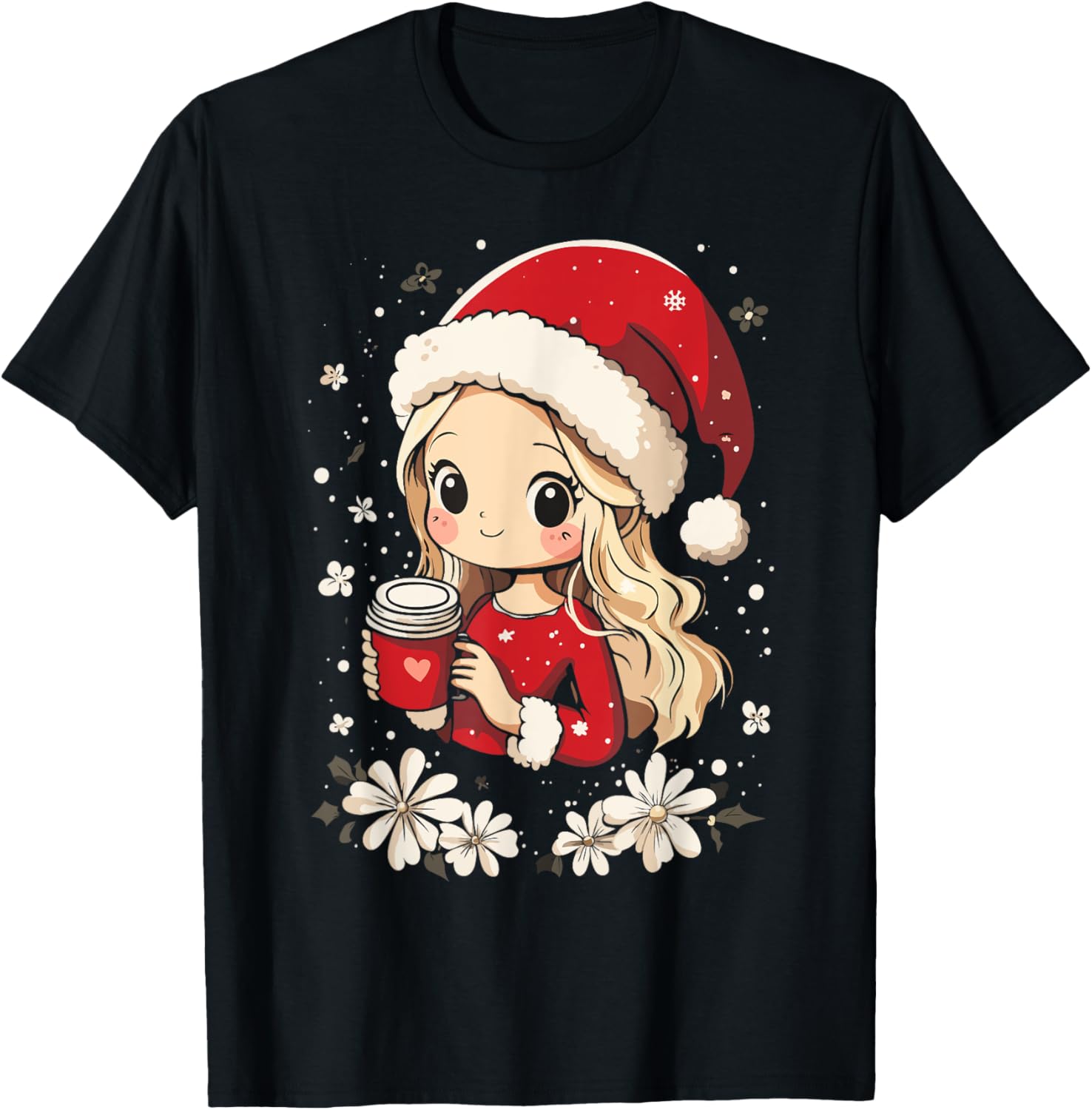 Christmas Santa Girl Coffee Flower Kids Santa Women Xmas