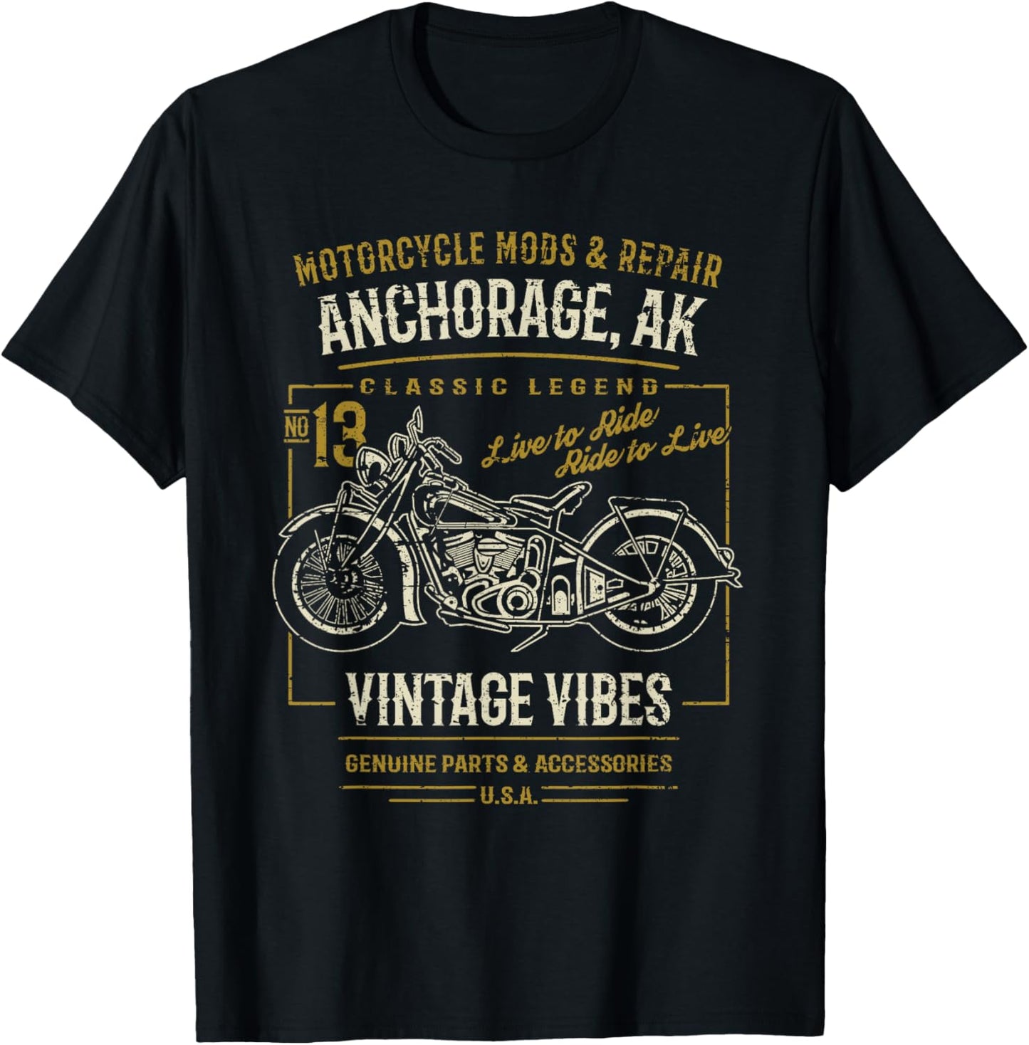 Anchorage Alaska USA Retro Motorcycle Distressed Design T-Shirt