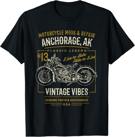 Anchorage Alaska USA Retro Motorcycle Distressed Design T-Shirt