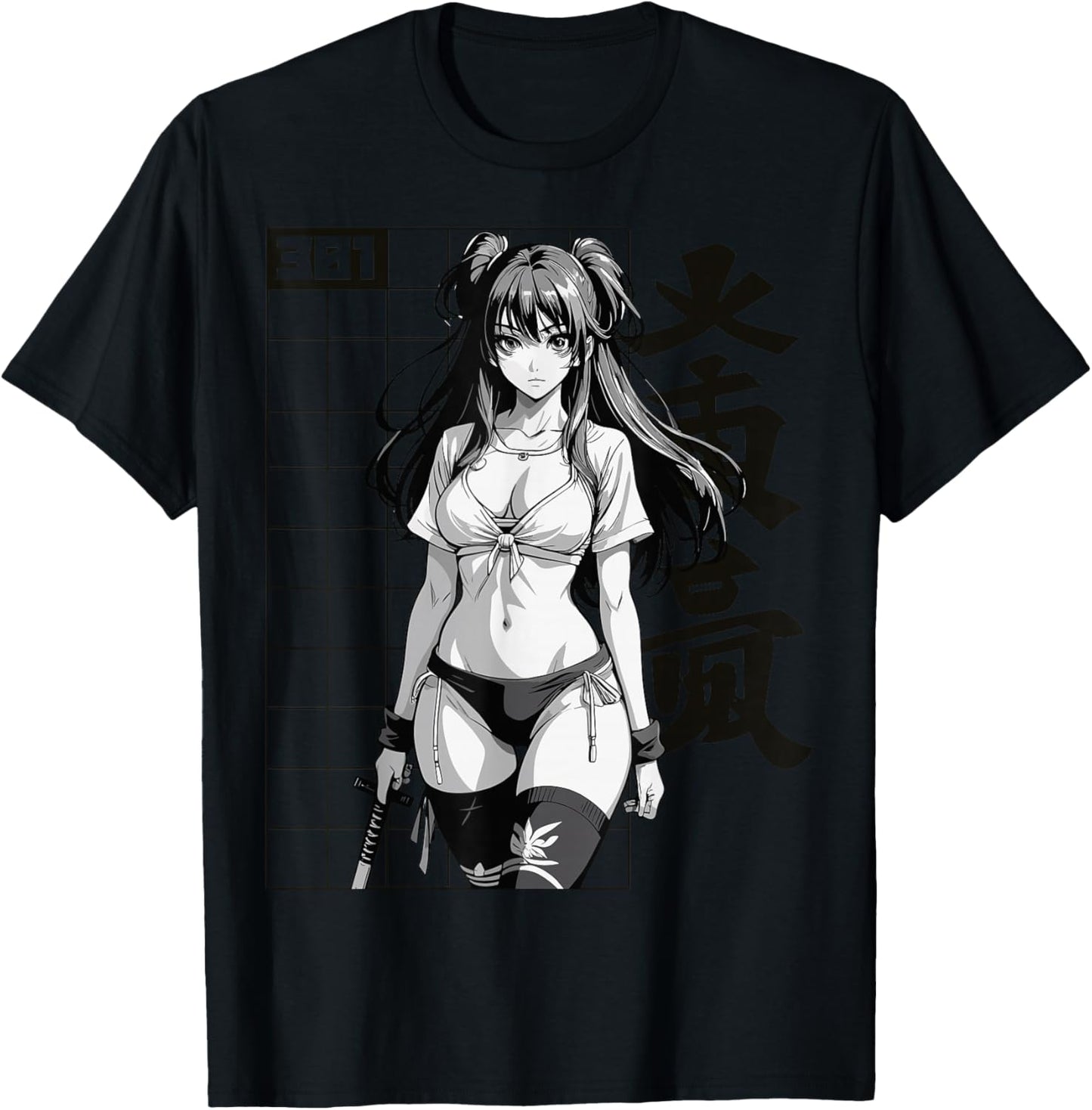 Sexy Waifu Otaku Anime Sport Girl Japanese Black White Art