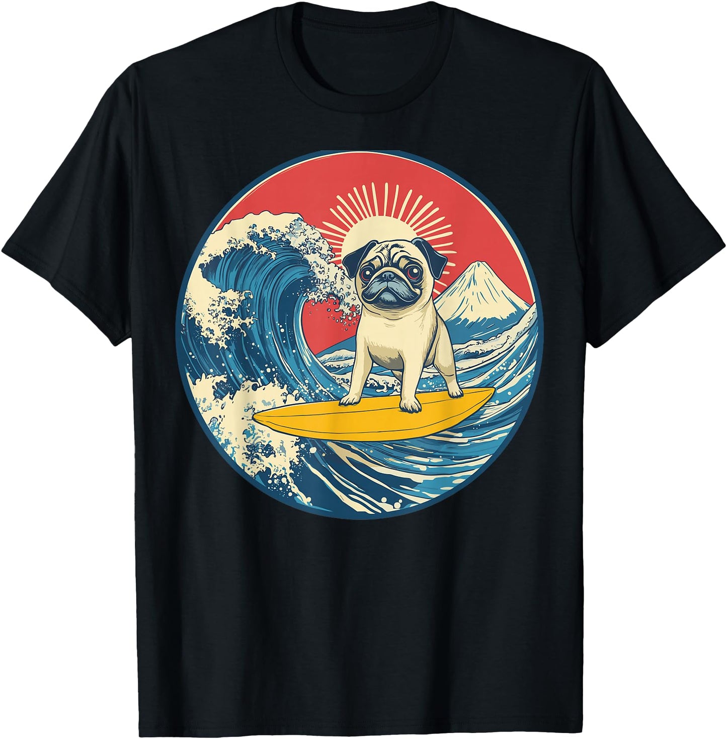 Japanese Pug Surfing Wave Great Wave Japan