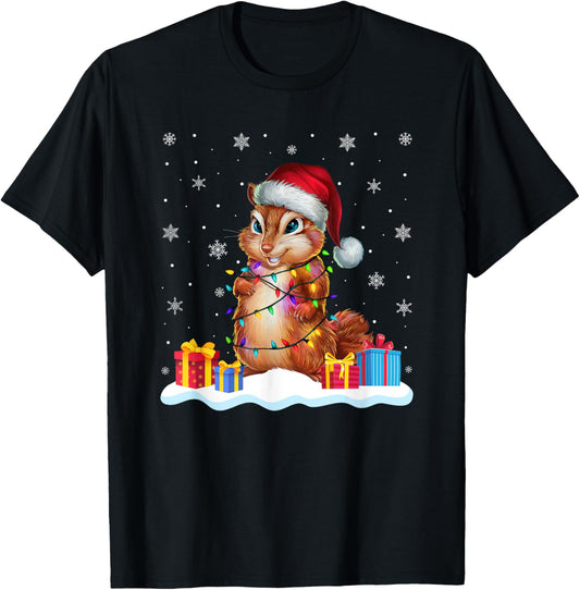 Chipmunk Santa Hat Christmas Tree Light Xmas Pajama