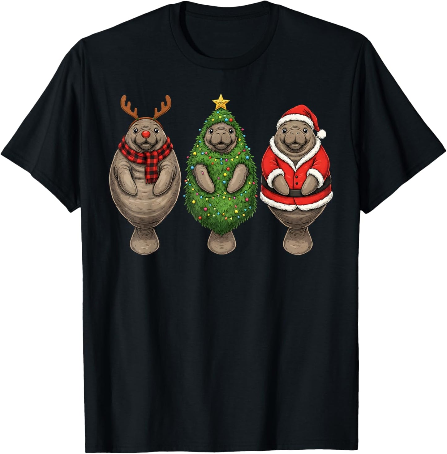 Retro Christmas Manatee Santa Reindeer