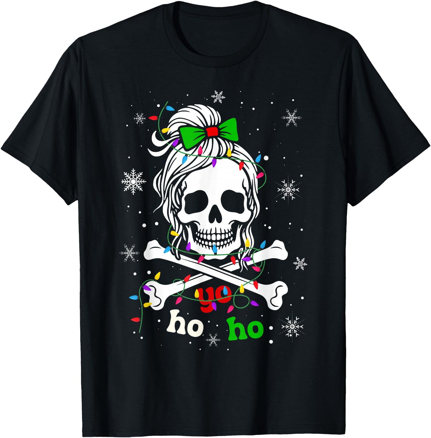 Yo Ho Ho Messy Bun Skeleton Skull Christmas Girls Women Xmas