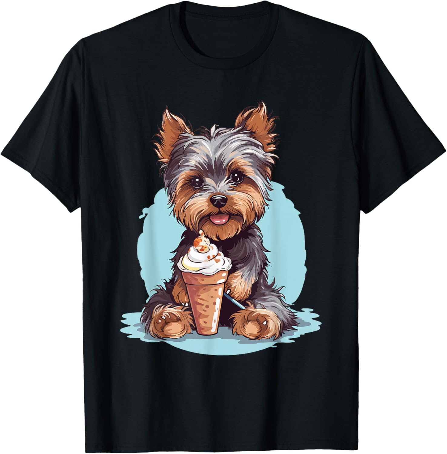 Yorkie Dog Anime Eating Ice Cream Summer Cute