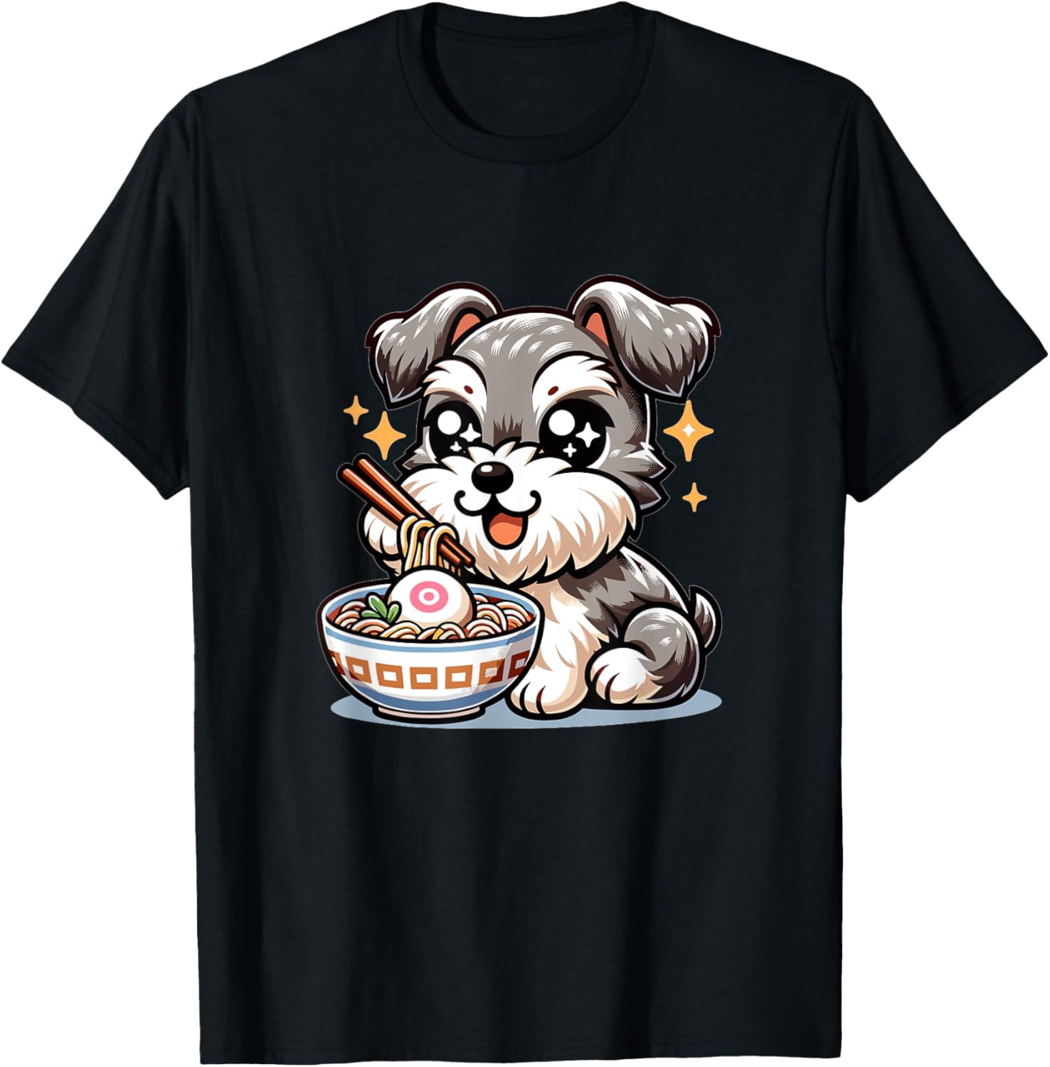 Cute Japanese Kawaii Chibi Miniature Schnauzer Eating Ramen