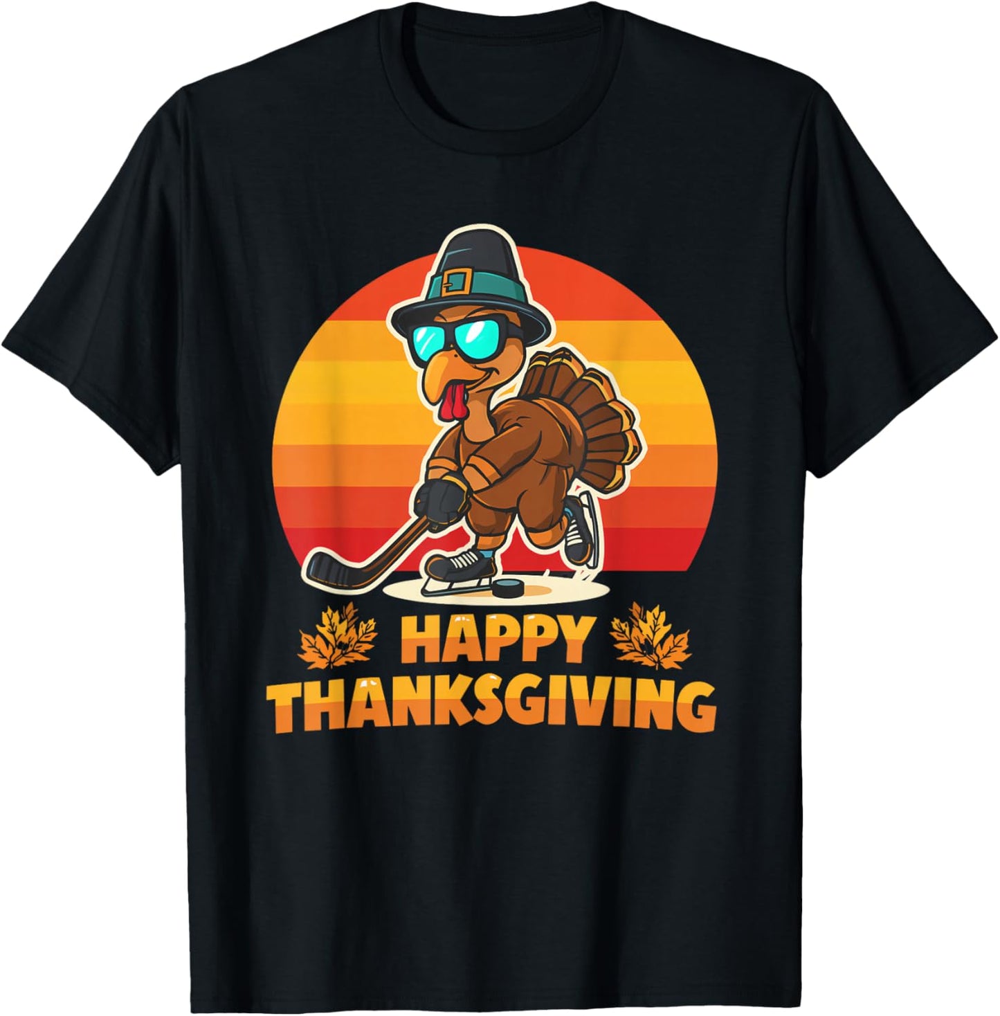 Funny Happy Thanksgiving Turkey Playing Ice Hockey Family