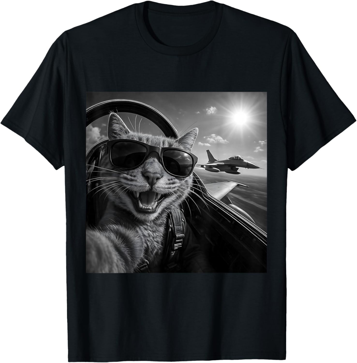 Cat Selfie Jet Plane Funny Cat Gifts for Men Women Children T-Shirt