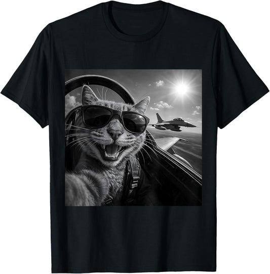 Cat Selfie Jet Plane Funny Cat Gifts for Men Women Children T-Shirt