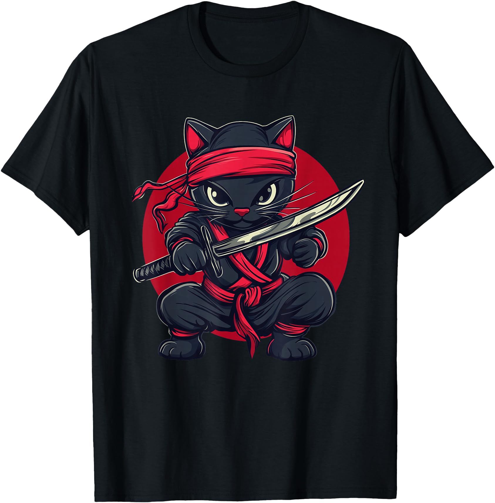 Cat Ninja Samurai Japan Japanese Flag Kawaii Funny Graphic