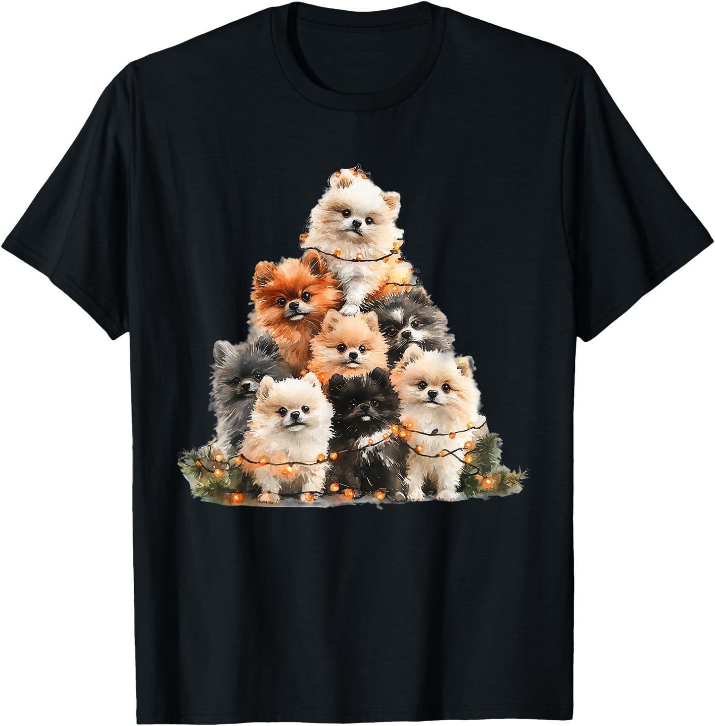 Pomeranian Christmas Tree Light Pajama Dog Lover Xmas T-Shirt for Men Women