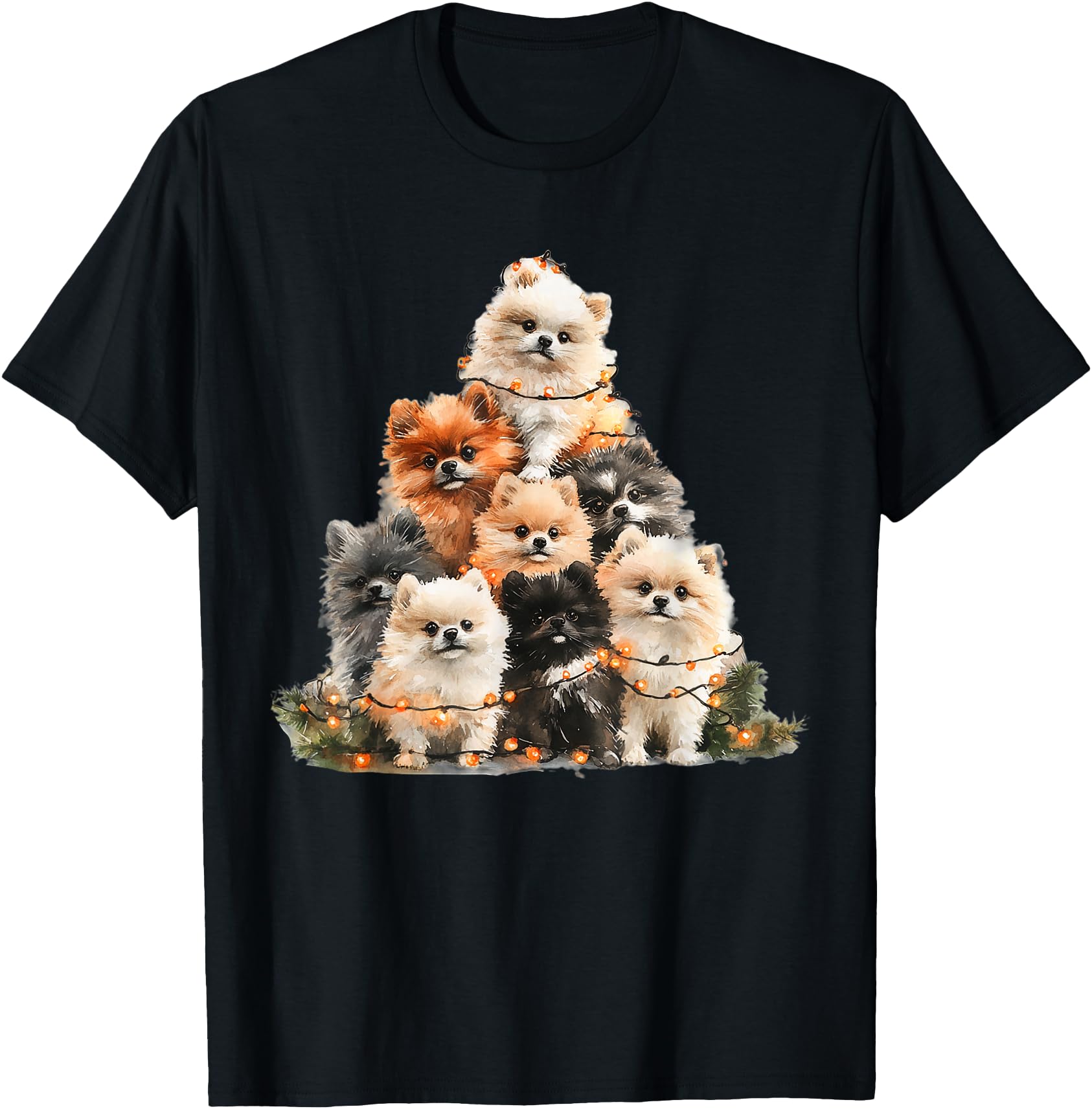 Pomeranian Christmas Tree Light Pajama Dog Lover Xmas T-Shirt for Men Women