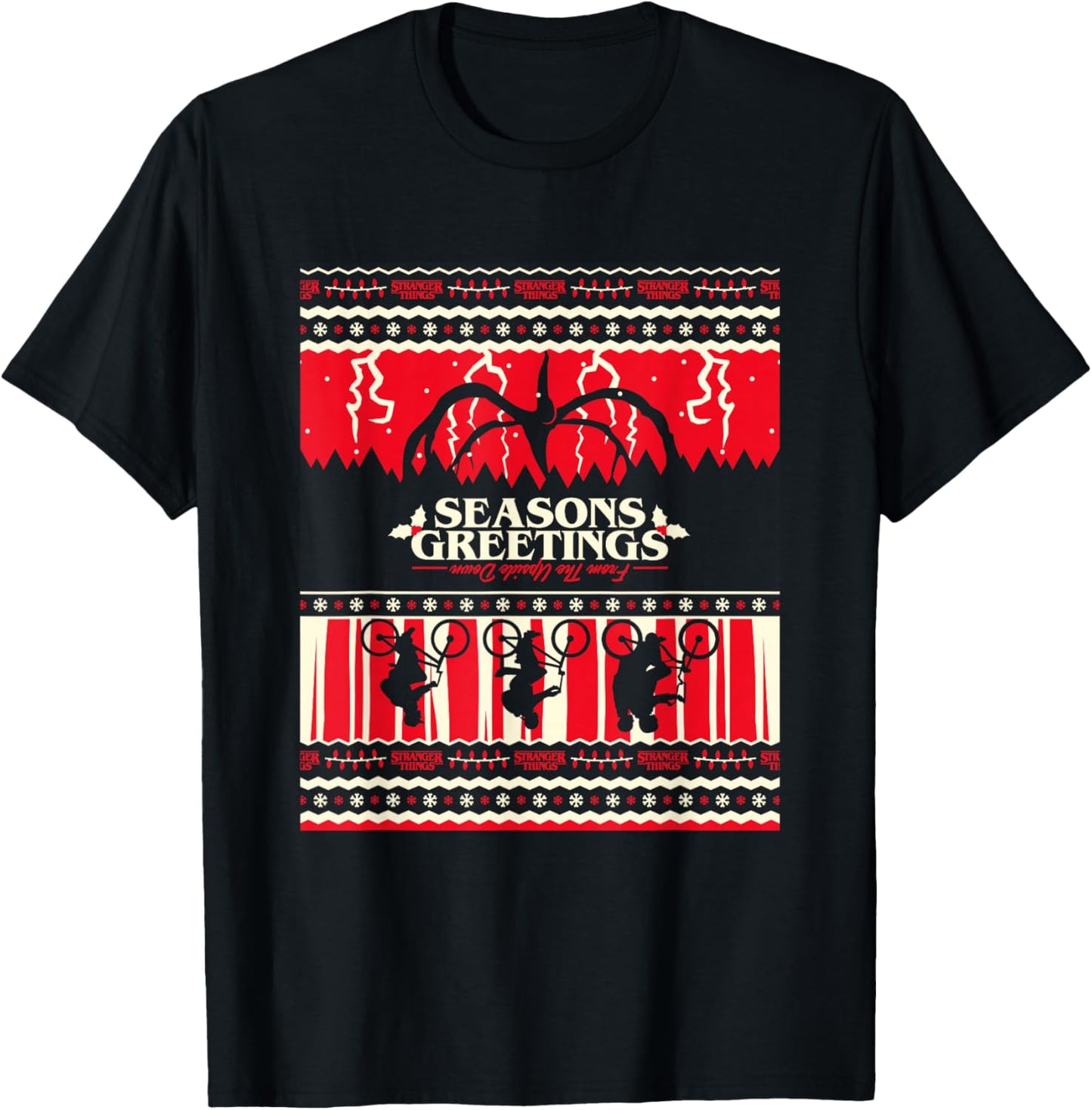 Stranger Things Christmas Seasons Greetings Upside Down Logo