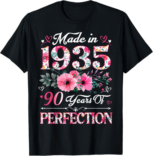90 Year Old Made In 1935 Floral 90th Birthday Women T-Shirt