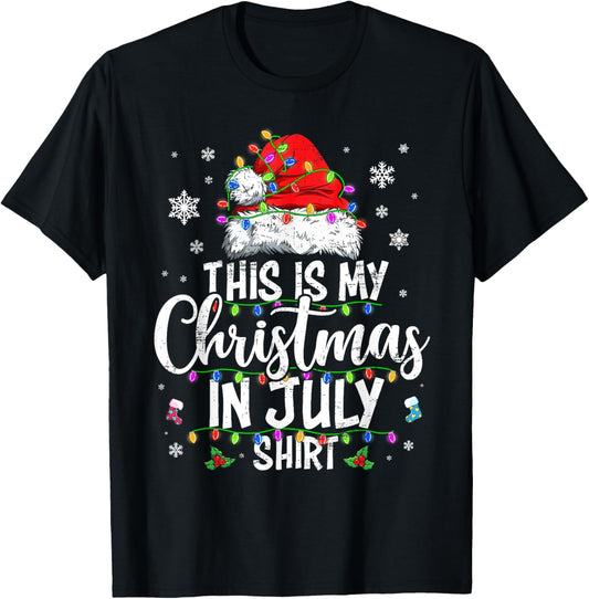 Christmas in July Shirt Santa Hat Summer Beach Vacation Xmas T-Shirt for Men Women Kids