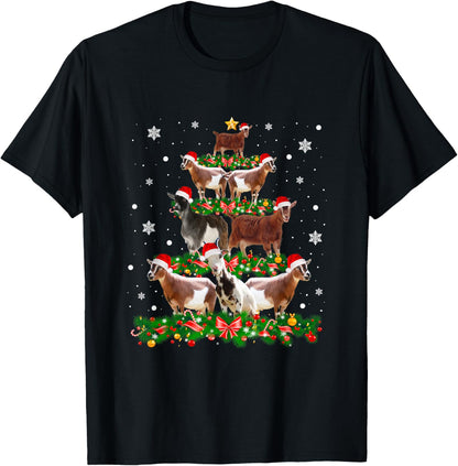 Goat Christmas Pajama Shirt Xmas Goats Tree Lights Santa Hat