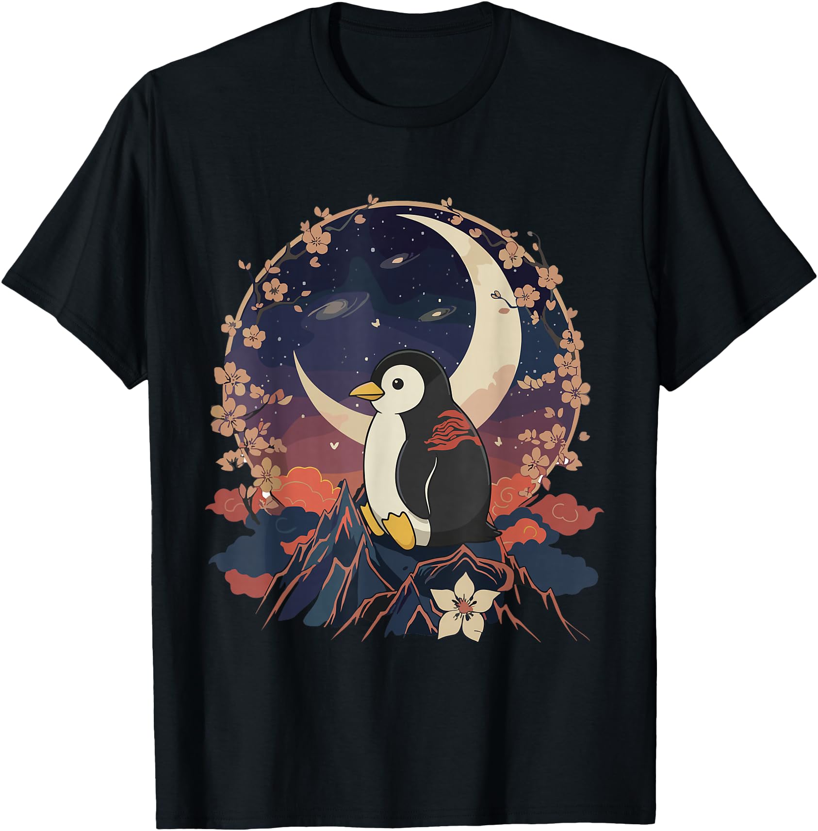 Kawaii Penguin Moon Japanese Anime T Shirts Men Women