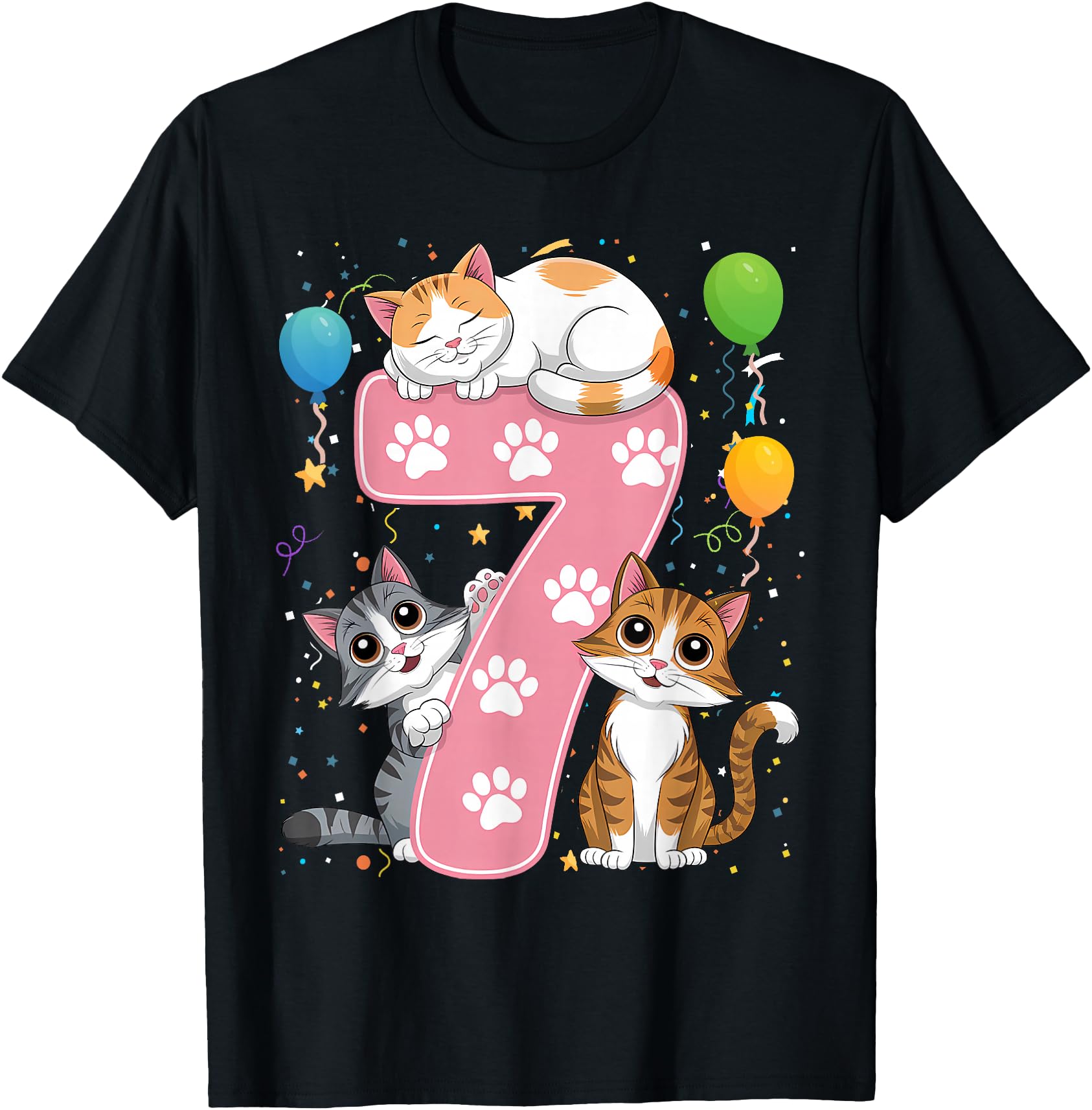 Kids 7th Birthday Girl Cats Outfit 7 Years Old