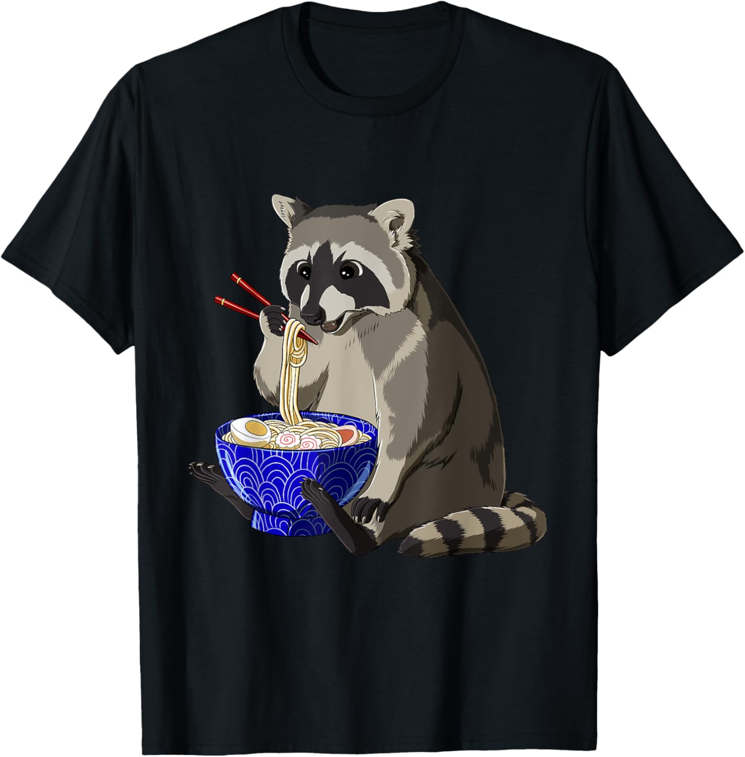 Raccoon Gifts Japanese Noodles Kawaii Ramen Bowl Funny Anime Raccoon T-Shirt - Black, Small, Unisex - Anime & Ramen Fans