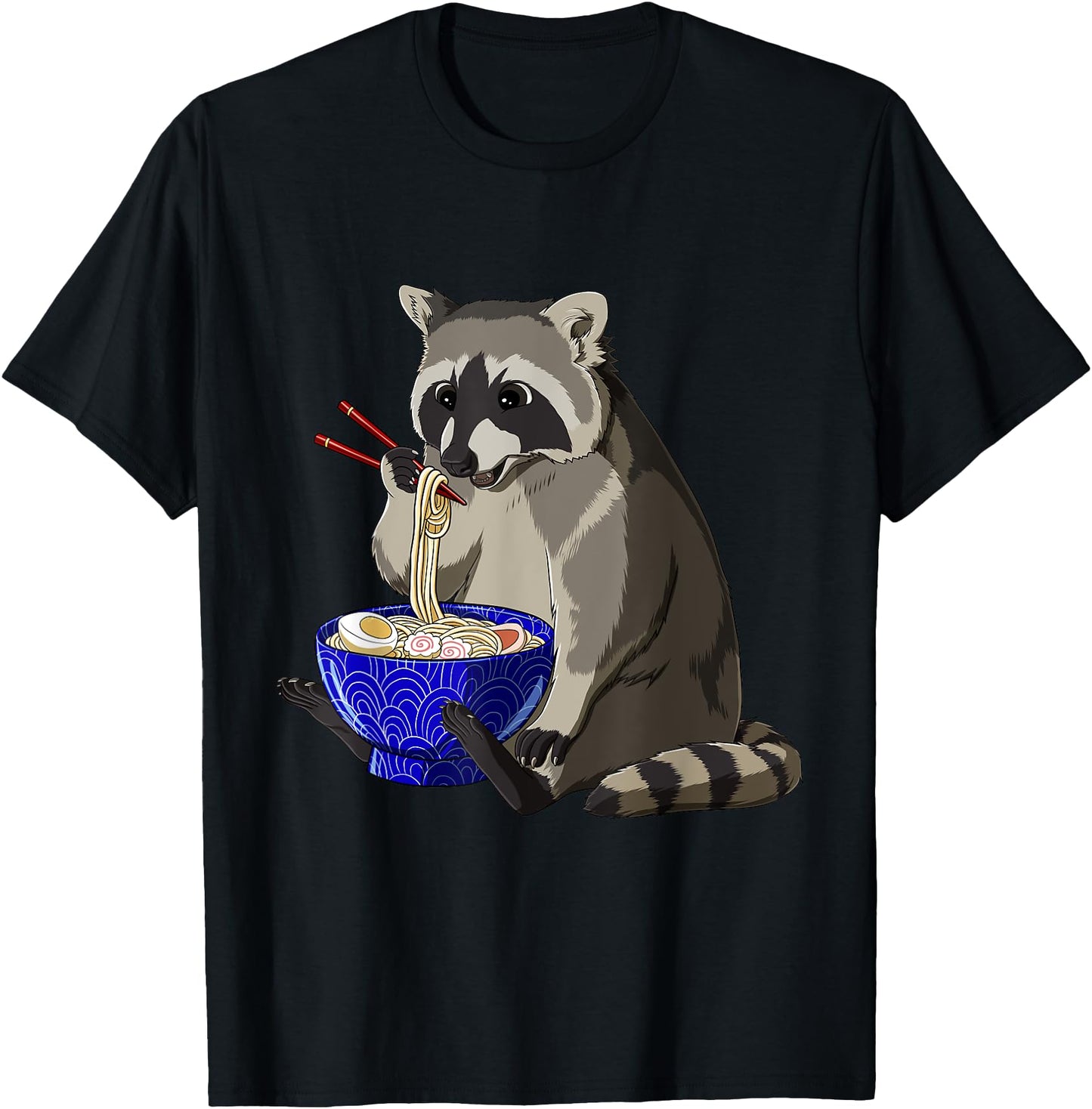 Raccoon Gifts Japanese Noodles Kawaii Ramen Bowl Funny Anime Raccoon T-Shirt - Black, Small, Unisex - Anime & Ramen Fans