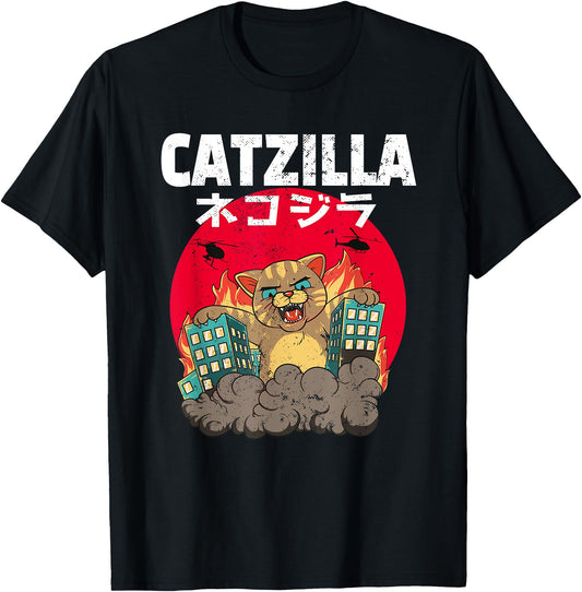Catzilla Cat Japanese Kanji T-Shirt for Men Women
