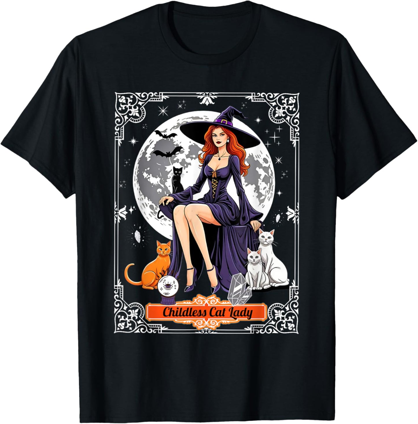 Childless Cat Lady Halloween Witch Cats Witchy Spooky Tarot T-Shirt