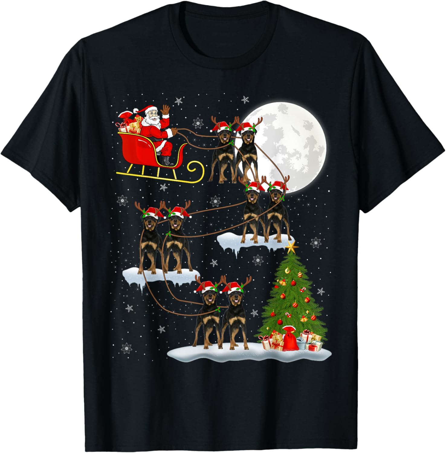 Xmas Tree Lights Funny Santa Riding Rottweiler Dog Christmas