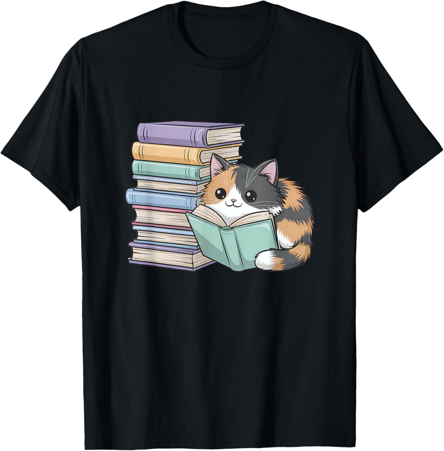 Cat On Books Pets Cats Reading Book Nerd Read Reader Bookcat T-Shirt