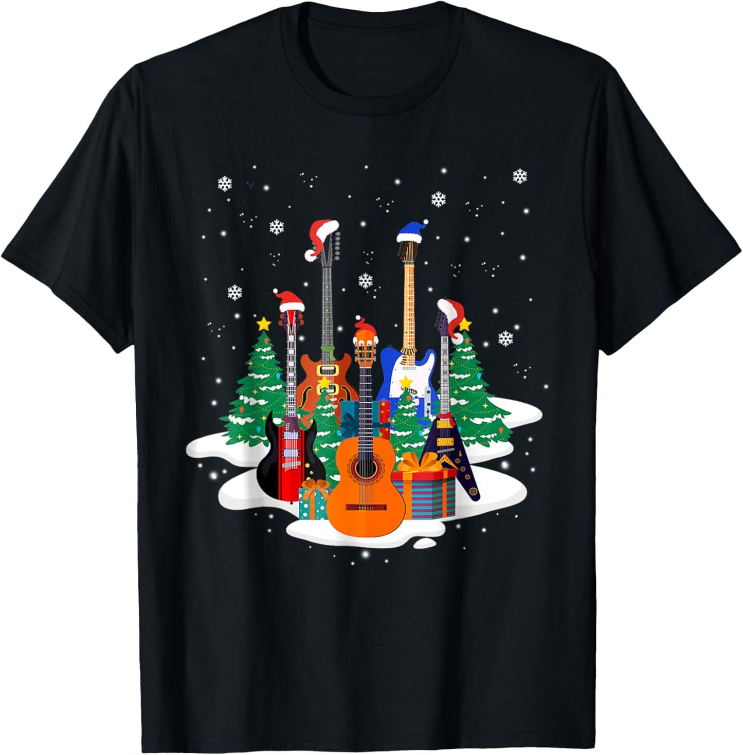 Guitar Santa Hat Christmas Tree Funny Music Loves Xmas