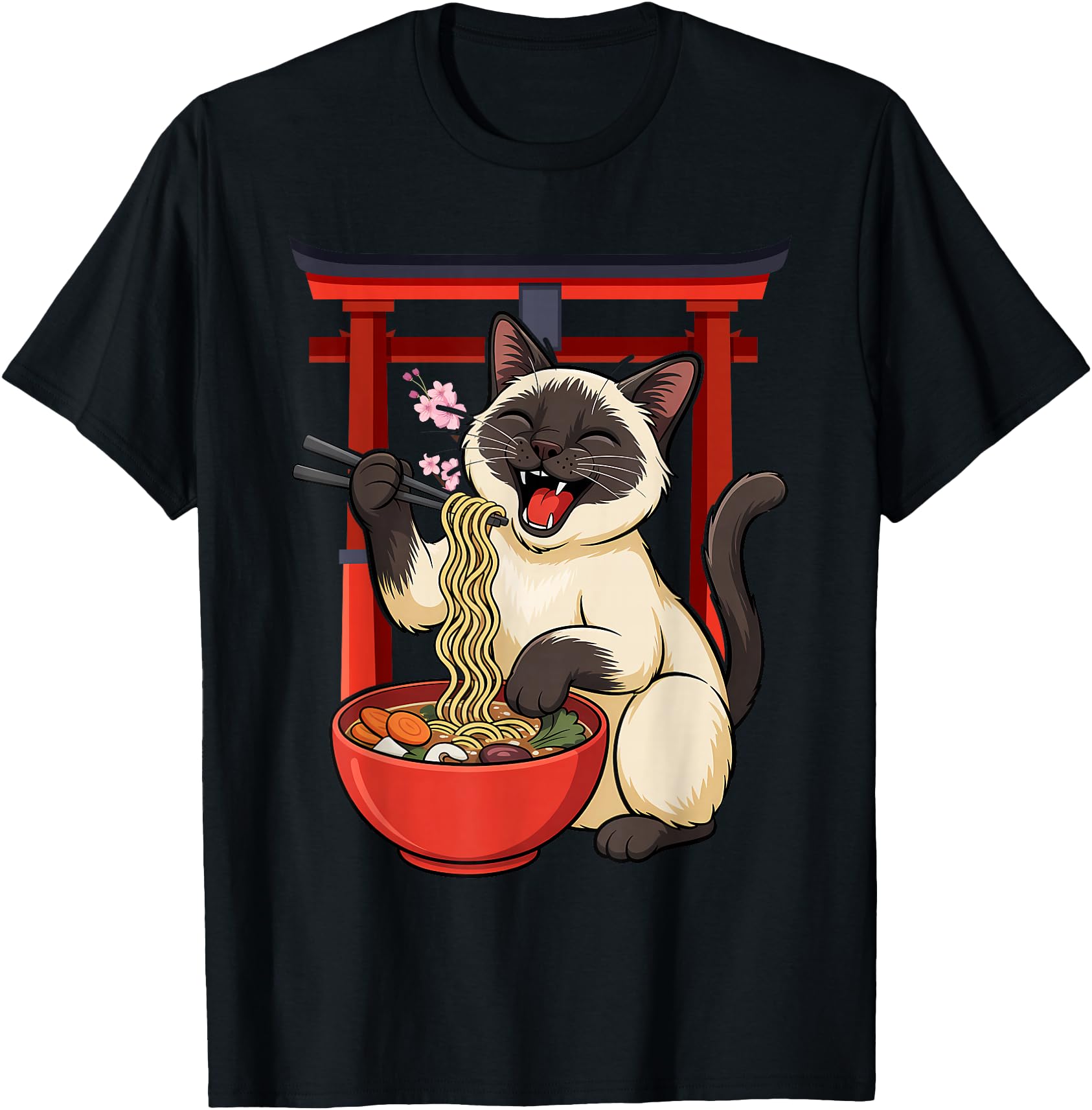 Kawaii Siamese Cat Eating Ramen Japanese Noodles