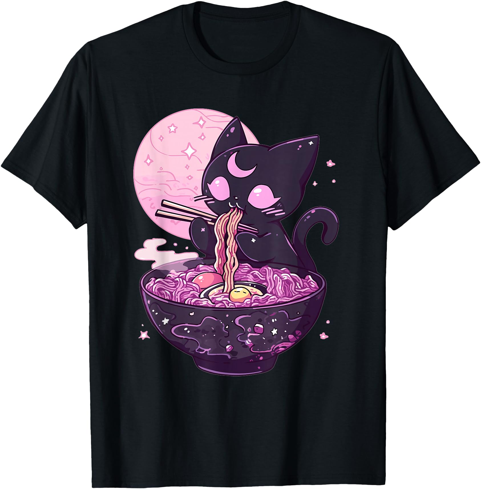Pastel Goth Aesthetic Kawaii Creepy Cat Eating Ramen Noodles