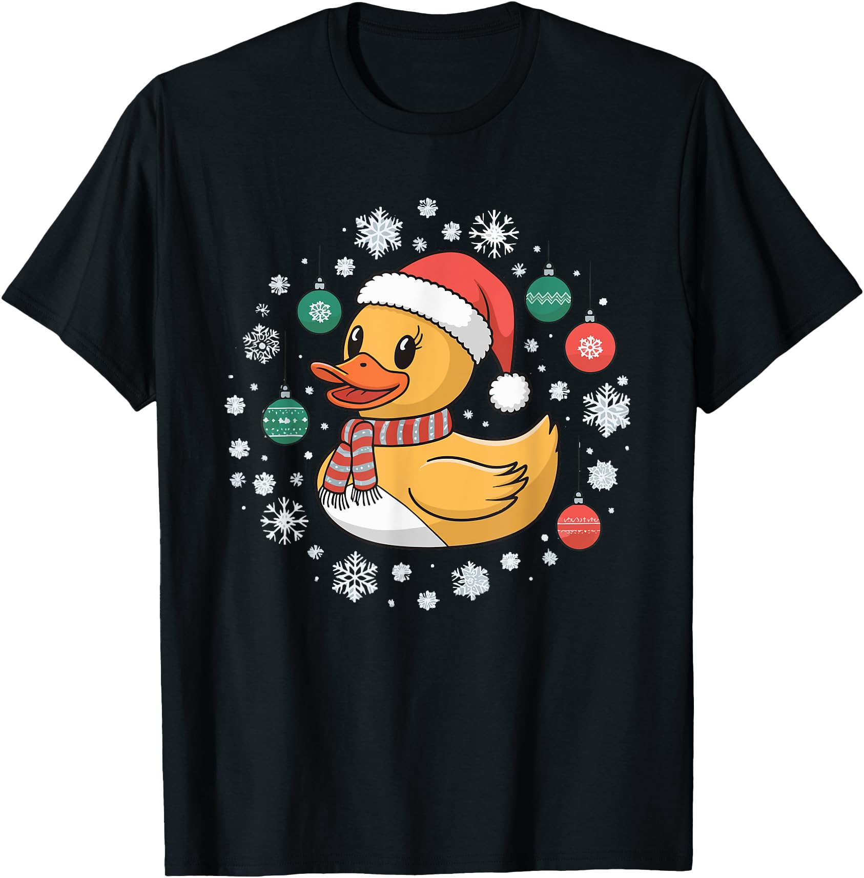 Christmas Rubber Duck Bath Duck Rubber Duckie Unisex-Adult T-Shirt Black Cartoon Holiday Mandarin Collar Short Sleeve T-Shirt Small