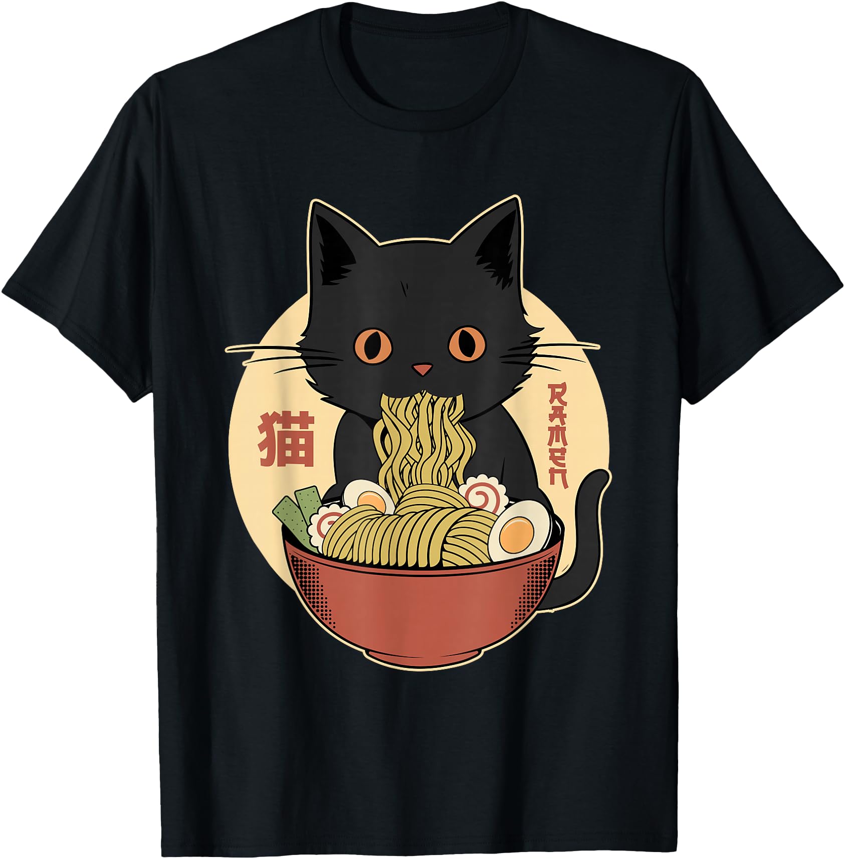 Cat Ramen Funny Graphic Tees Japanese Kawaii Cat Anime