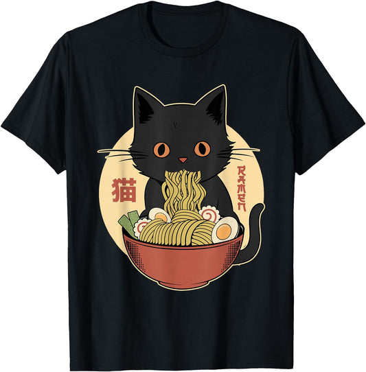 Cat Ramen Funny Graphic Tees Japanese Kawaii Cat Anime
