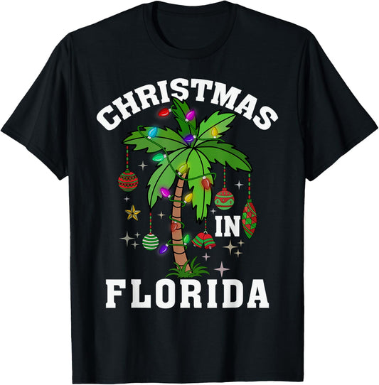 Christmas In Florida Deck The Palm Tree Xmas Winter Vacation T-Shirt